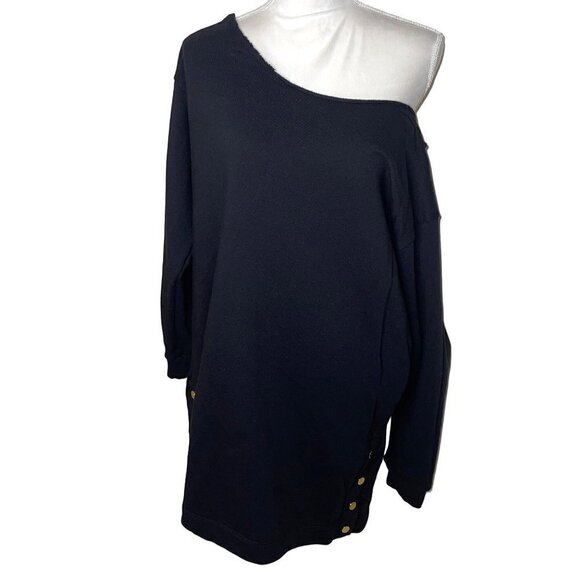 Hudson Womens Sweater Dress Black Size Large Off The Shoulder Snap Side Cotton - Picture 3 of 14